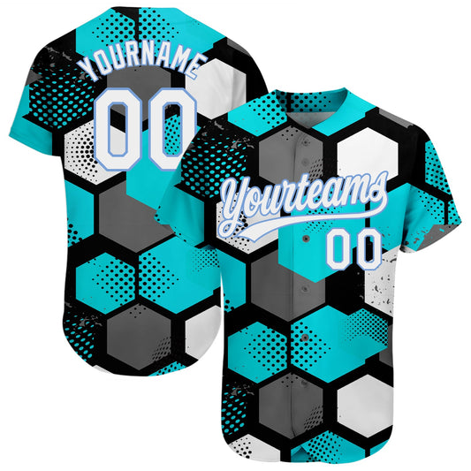 Custom Teal White-Light Blue 3D Pattern Design Authentic Baseball Jersey - Sky-Custom