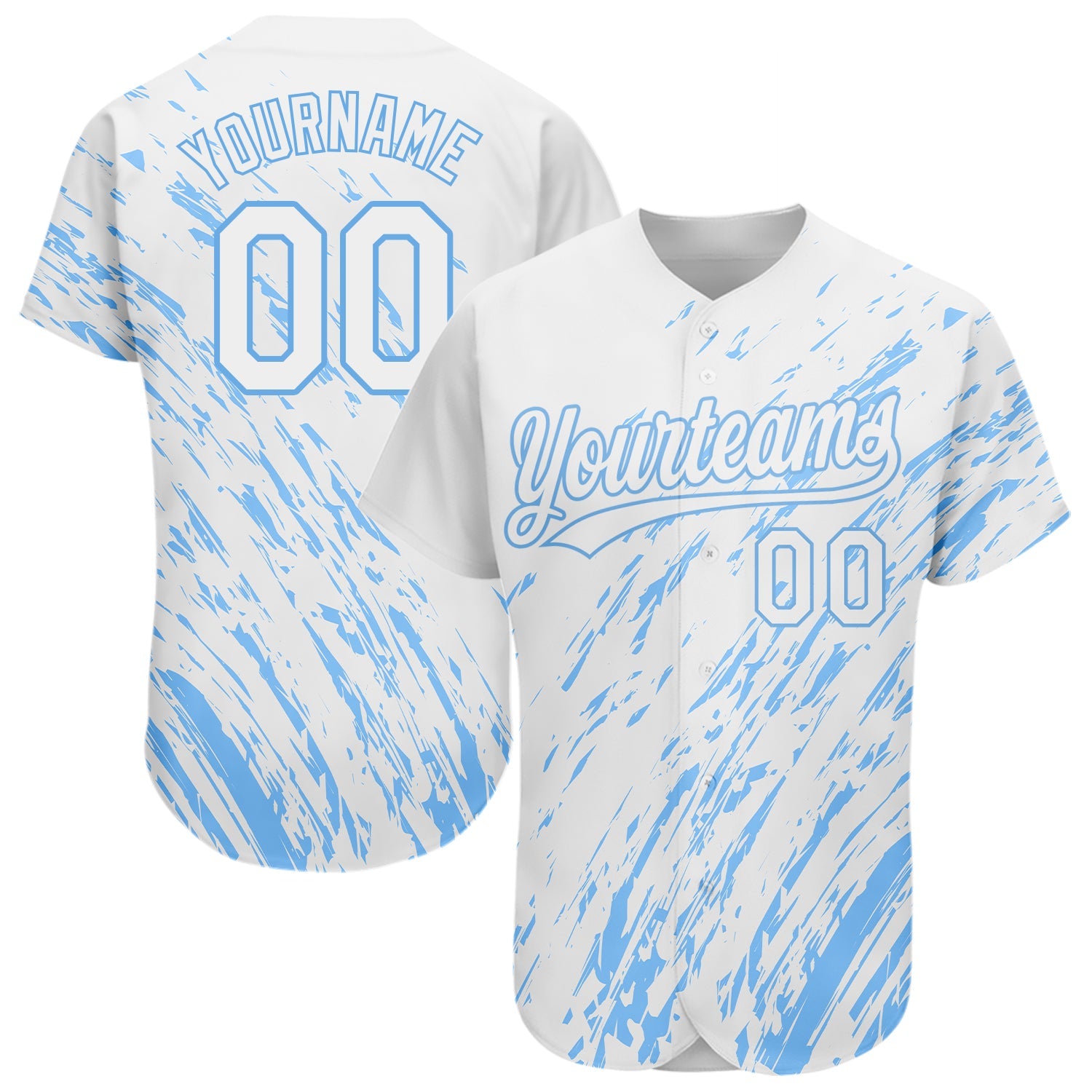 Custom White Light Blue 3D Pattern Design Authentic Baseball Jersey - Sky-Custom