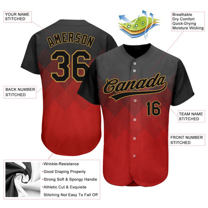 Custom Red Black-Old Gold 3D Pattern Design Authentic Baseball Jersey - Sky-Custom