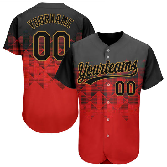 Custom Red Black-Old Gold 3D Pattern Design Authentic Baseball Jersey - Sky-Custom