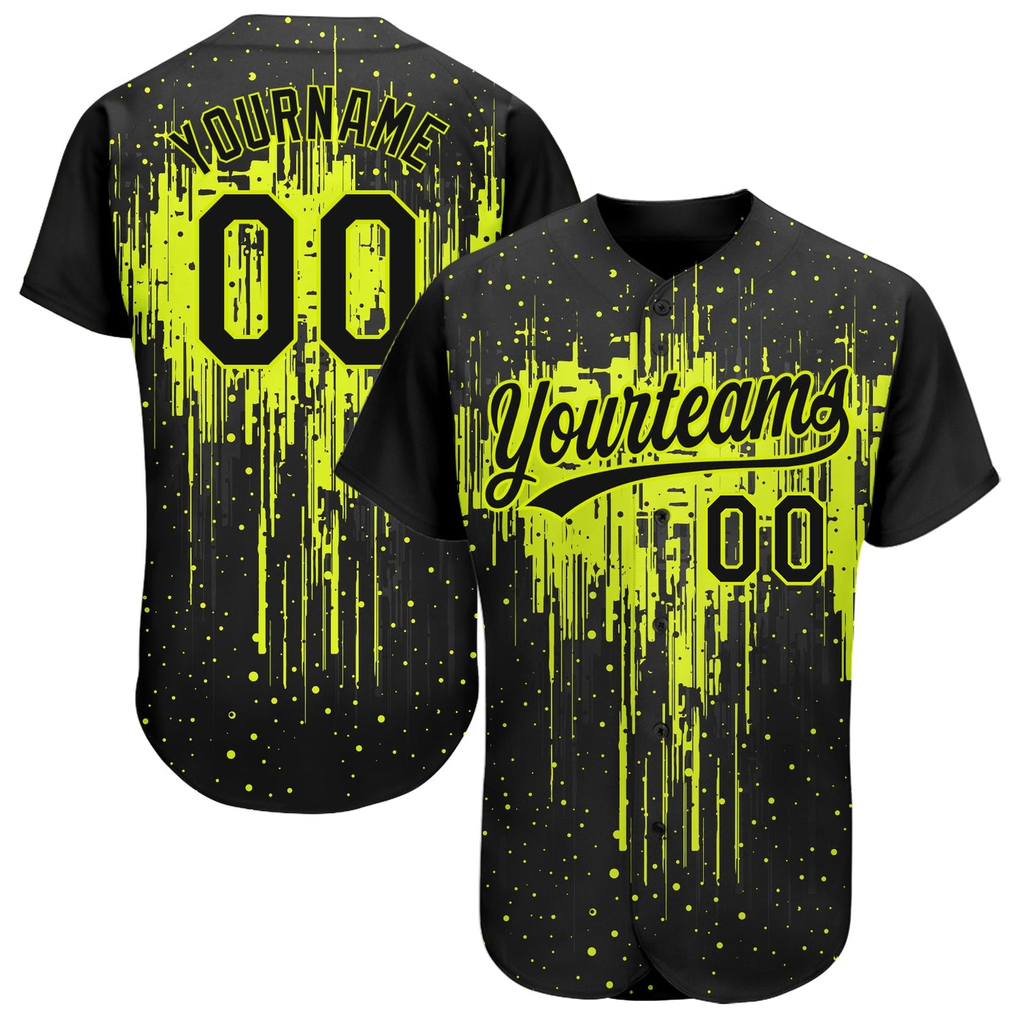 Custom Neon Green Black 3D Pattern Design Dripping Splatter Art Authentic Baseball Jersey - Sky-Custom
