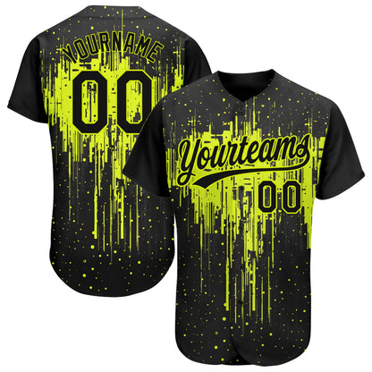 Custom Neon Green Black 3D Pattern Design Dripping Splatter Art Authentic Baseball Jersey - Sky-Custom