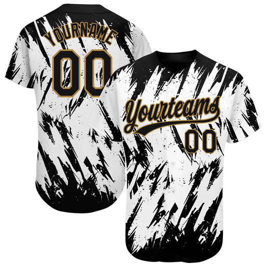 Custom White Black-Old Gold 3D Pattern Design Authentic Baseball Jersey - Sky-Custom