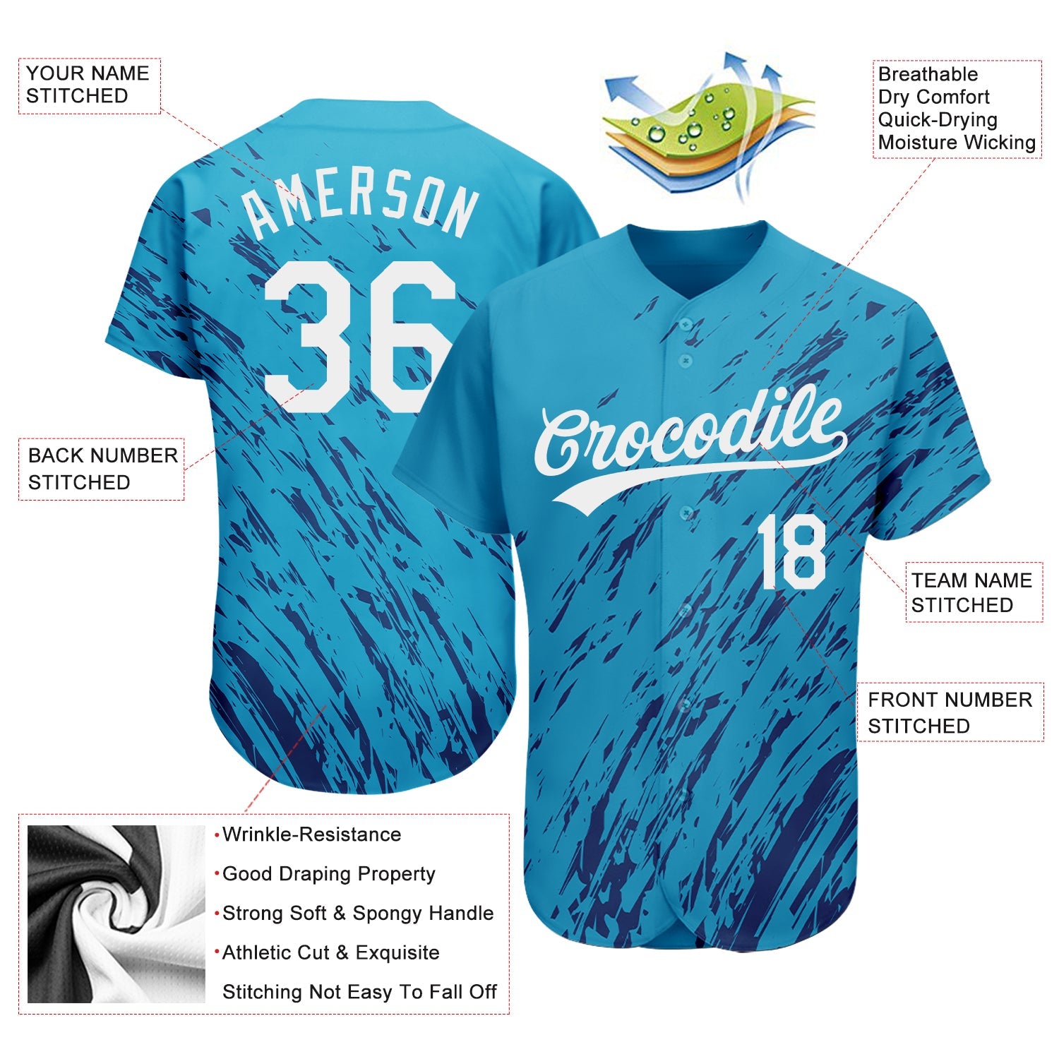 Custom Sky Blue White-Black 3D Pattern Design Authentic Baseball Jersey - Sky-Custom