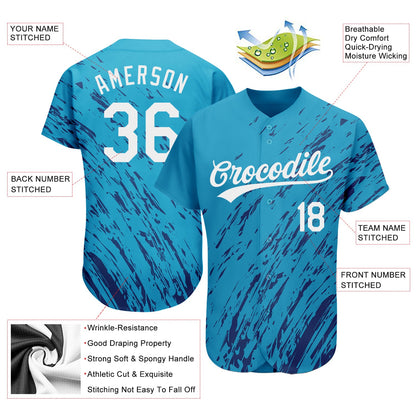 Custom Sky Blue White-Black 3D Pattern Design Authentic Baseball Jersey - Sky-Custom