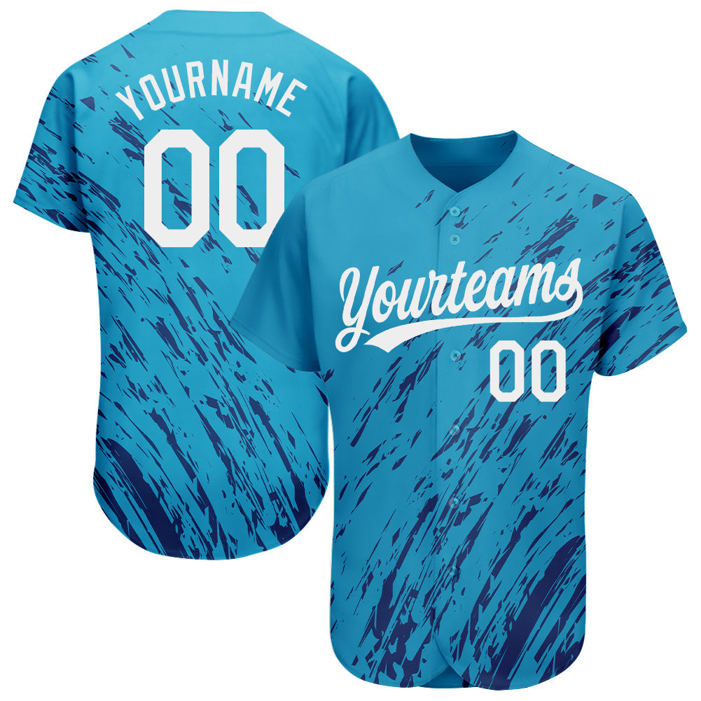 Custom Sky Blue White-Black 3D Pattern Design Authentic Baseball Jersey - Sky-Custom