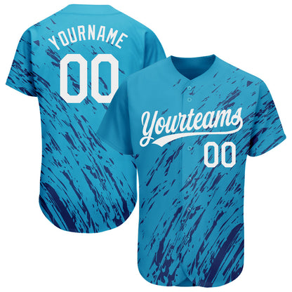 Custom Sky Blue White-Black 3D Pattern Design Authentic Baseball Jersey - Sky-Custom