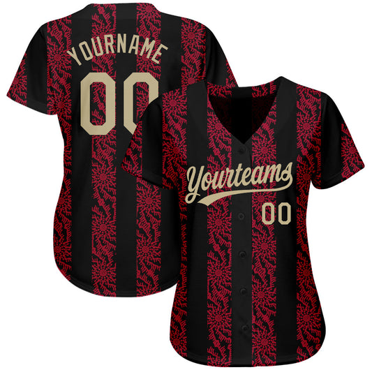 Custom Black Vegas Gold-Red 3D Pattern Design Authentic Baseball Jersey - Sky-Custom