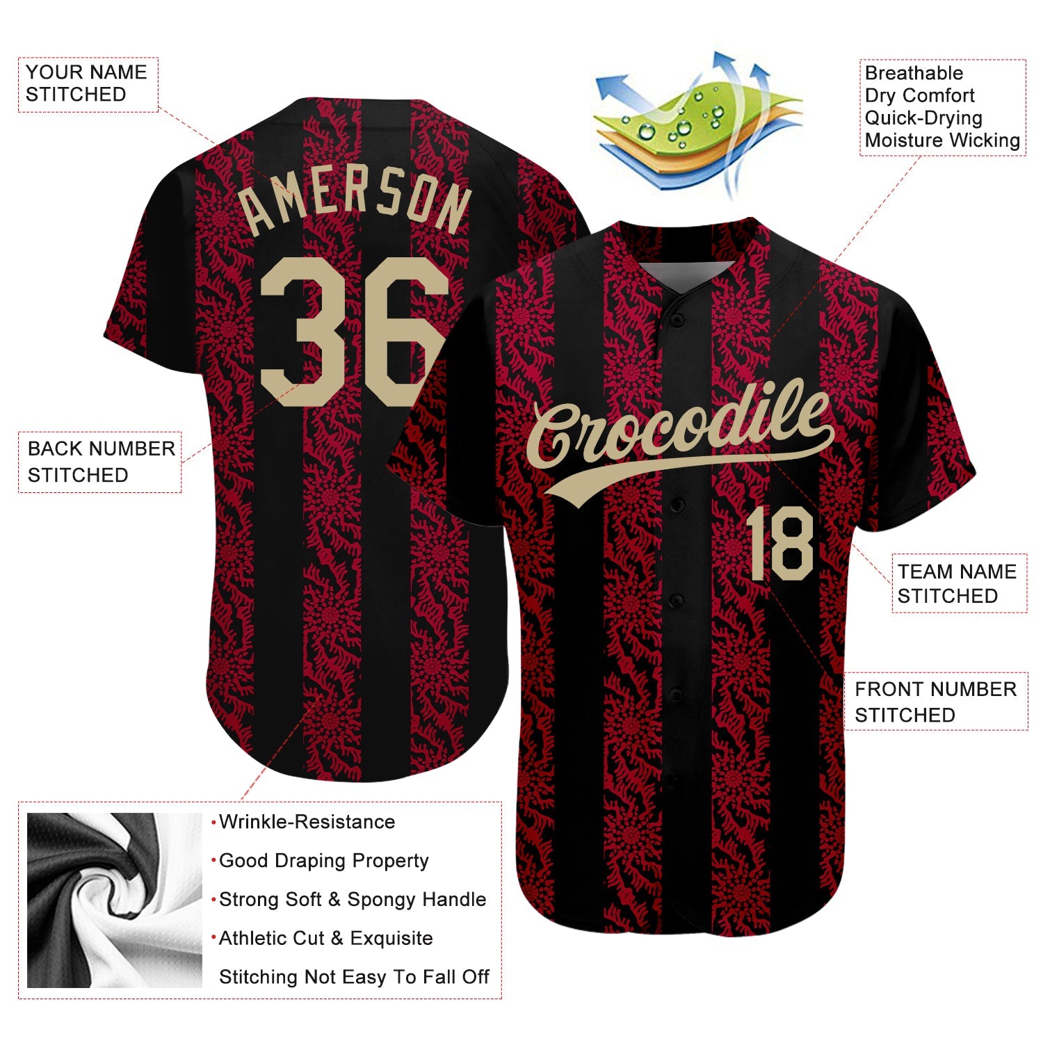 Custom Black Vegas Gold-Red 3D Pattern Design Authentic Baseball Jersey - Sky-Custom