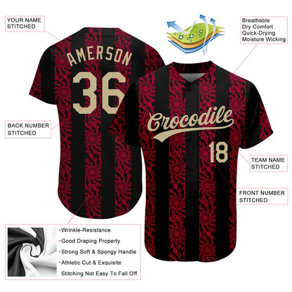 Custom Black Vegas Gold-Red 3D Pattern Design Authentic Baseball Jersey - Sky-Custom
