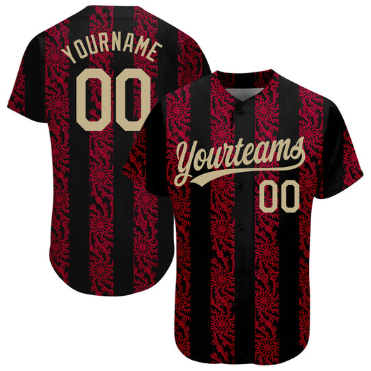 Custom Black Vegas Gold-Red 3D Pattern Design Authentic Baseball Jersey - Sky-Custom