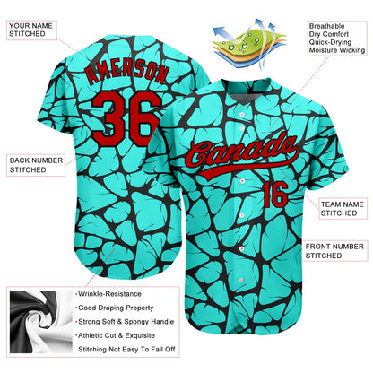 Custom Teal Red-Black 3D Pattern Design Authentic Baseball Jersey - Sky-Custom