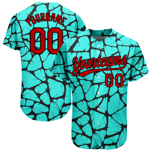Custom Teal Red-Black 3D Pattern Design Authentic Baseball Jersey - Sky-Custom