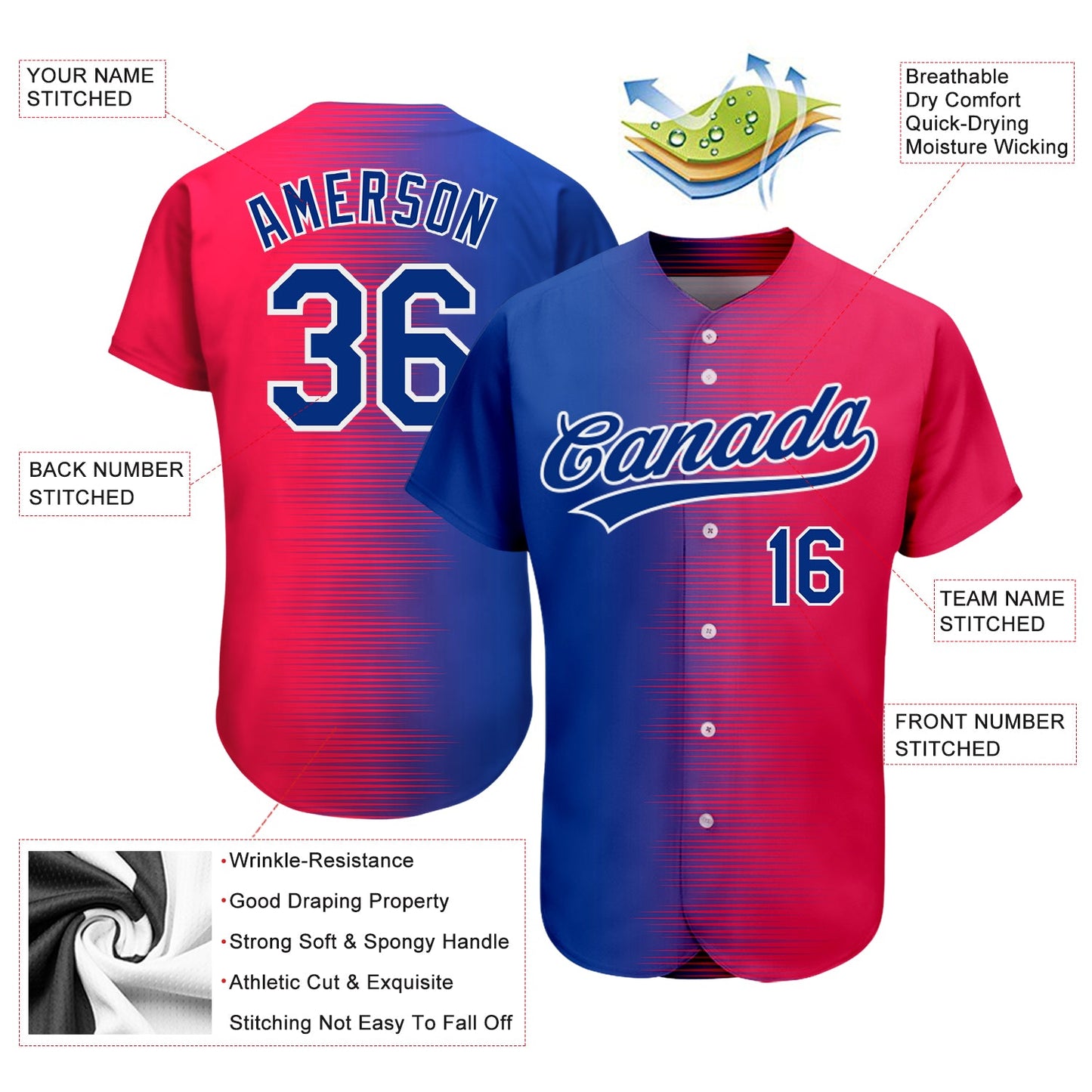 Custom Red Royal-White 3D Pattern Design Authentic Baseball Jersey - Sky-Custom