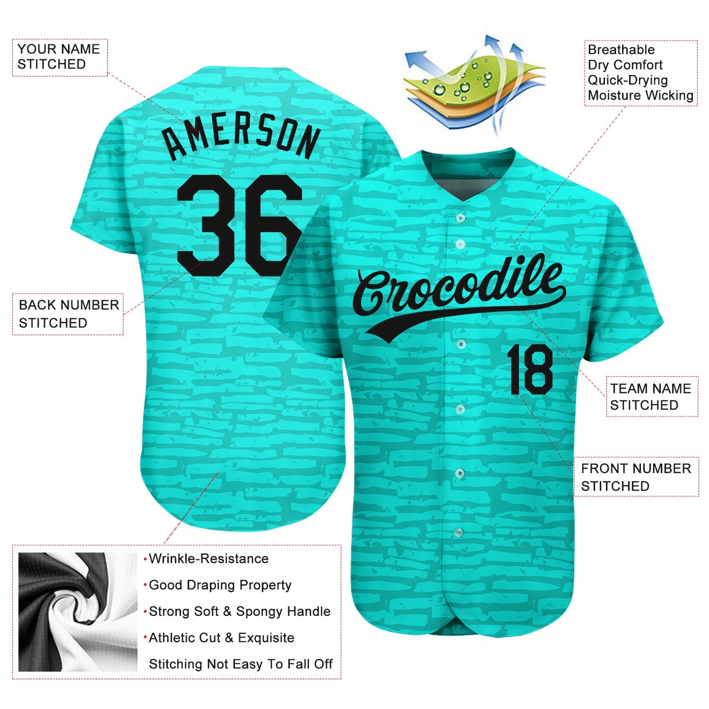 Custom Teal Black 3D Pattern Design Authentic Baseball Jersey - Sky-Custom