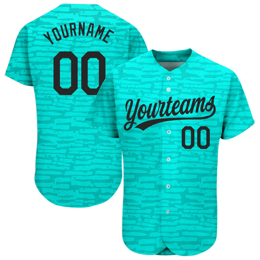 Custom Teal Black 3D Pattern Design Authentic Baseball Jersey - Sky-Custom