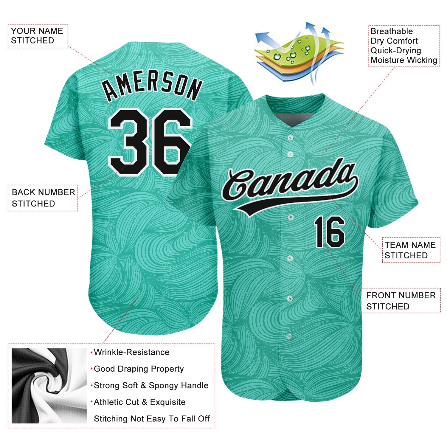 Custom Teal Black-White 3D Pattern Design Authentic Baseball Jersey - Sky-Custom