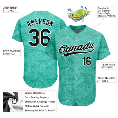 Custom Teal Black-White 3D Pattern Design Authentic Baseball Jersey - Sky-Custom