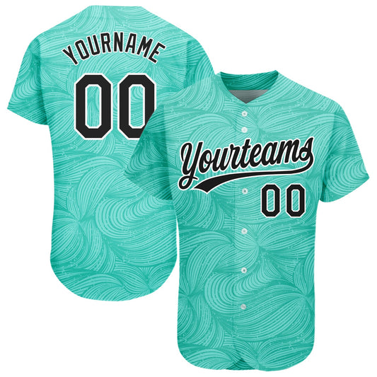 Custom Teal Black-White 3D Pattern Design Authentic Baseball Jersey - Sky-Custom