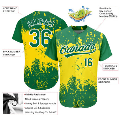 Custom Gold Green-White 3D Pattern Design Authentic Baseball Jersey - Sky-Custom