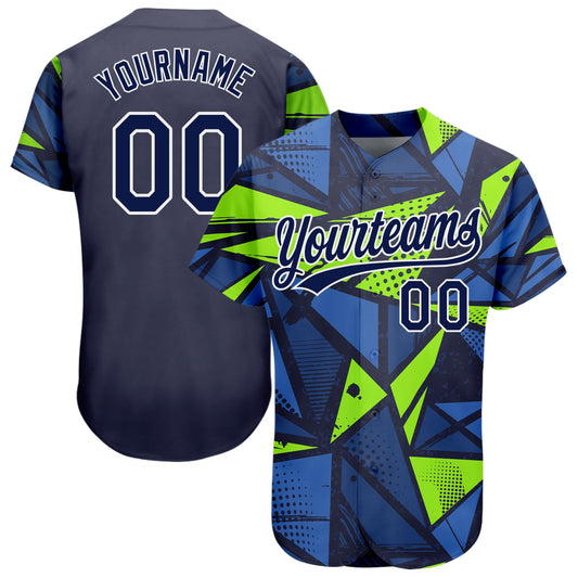 Custom Navy Navy-Neon Green 3D Pattern Design Authentic Baseball Jersey - Sky-Custom