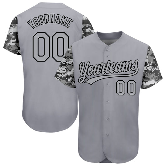 Custom Gray Gray Black-Camo 3D Pattern Design Authentic Baseball Jersey - Sky-Custom