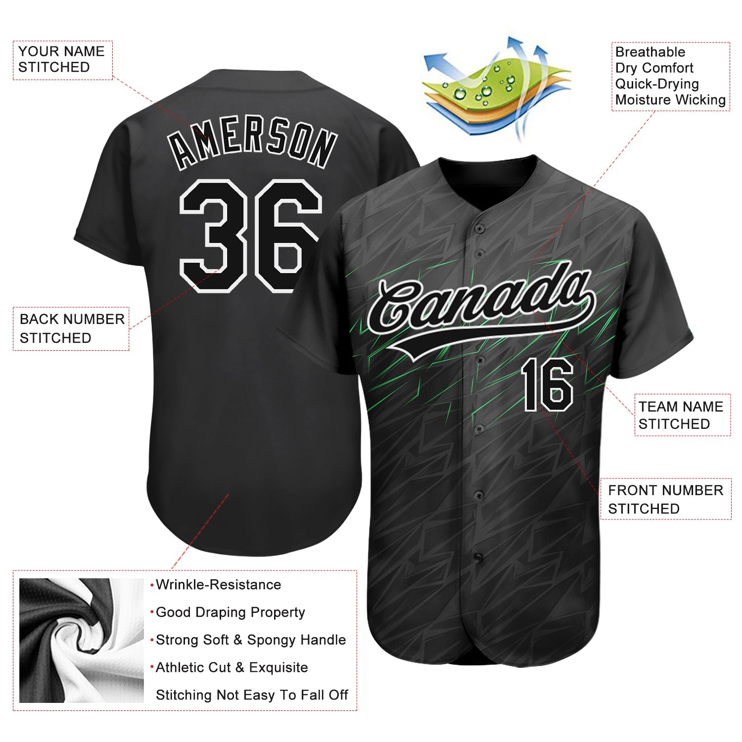 Custom Black Black White-Neon Green 3D Pattern Design Authentic Baseball Jersey - Sky-Custom