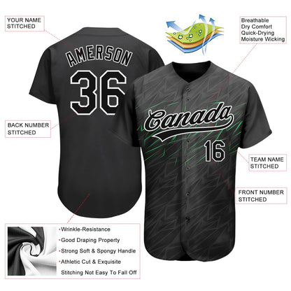 Custom Black Black White-Neon Green 3D Pattern Design Authentic Baseball Jersey - Sky-Custom