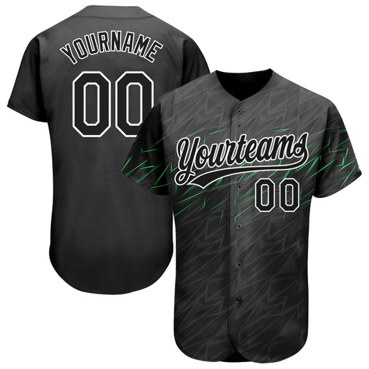 Custom Black Black White-Neon Green 3D Pattern Design Authentic Baseball Jersey - Sky-Custom