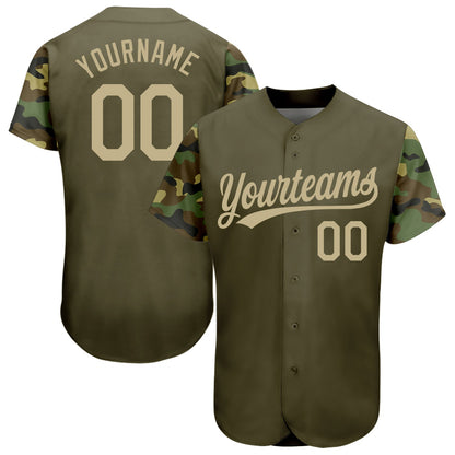 Custom Olive Vegas Gold-Camo 3D Pattern Design Authentic Salute To Service Baseball Jersey - Sky-Custom