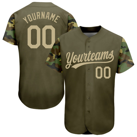 Custom Olive Vegas Gold-Camo 3D Pattern Design Authentic Salute To Service Baseball Jersey - Sky-Custom