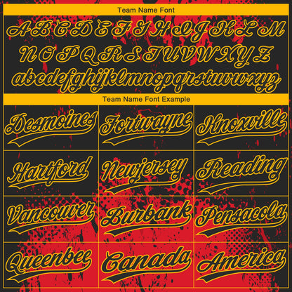 Custom Red Black-Gold 3D Pattern Design Authentic Baseball Jersey - Sky-Custom