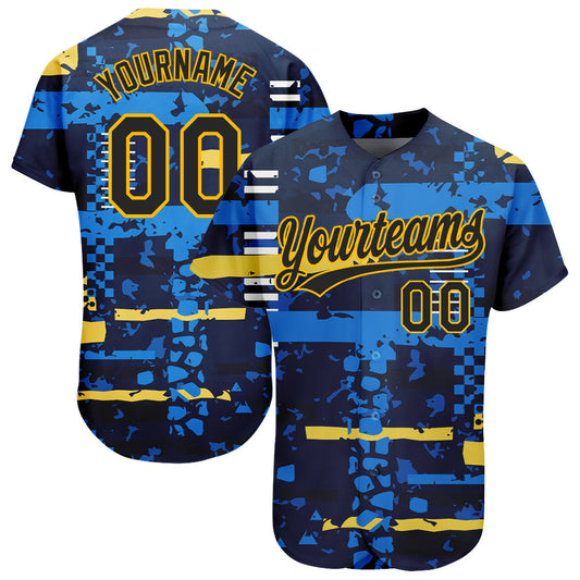 Custom Navy Navy-Gold 3D Pattern Design Authentic Baseball Jersey - Sky-Custom