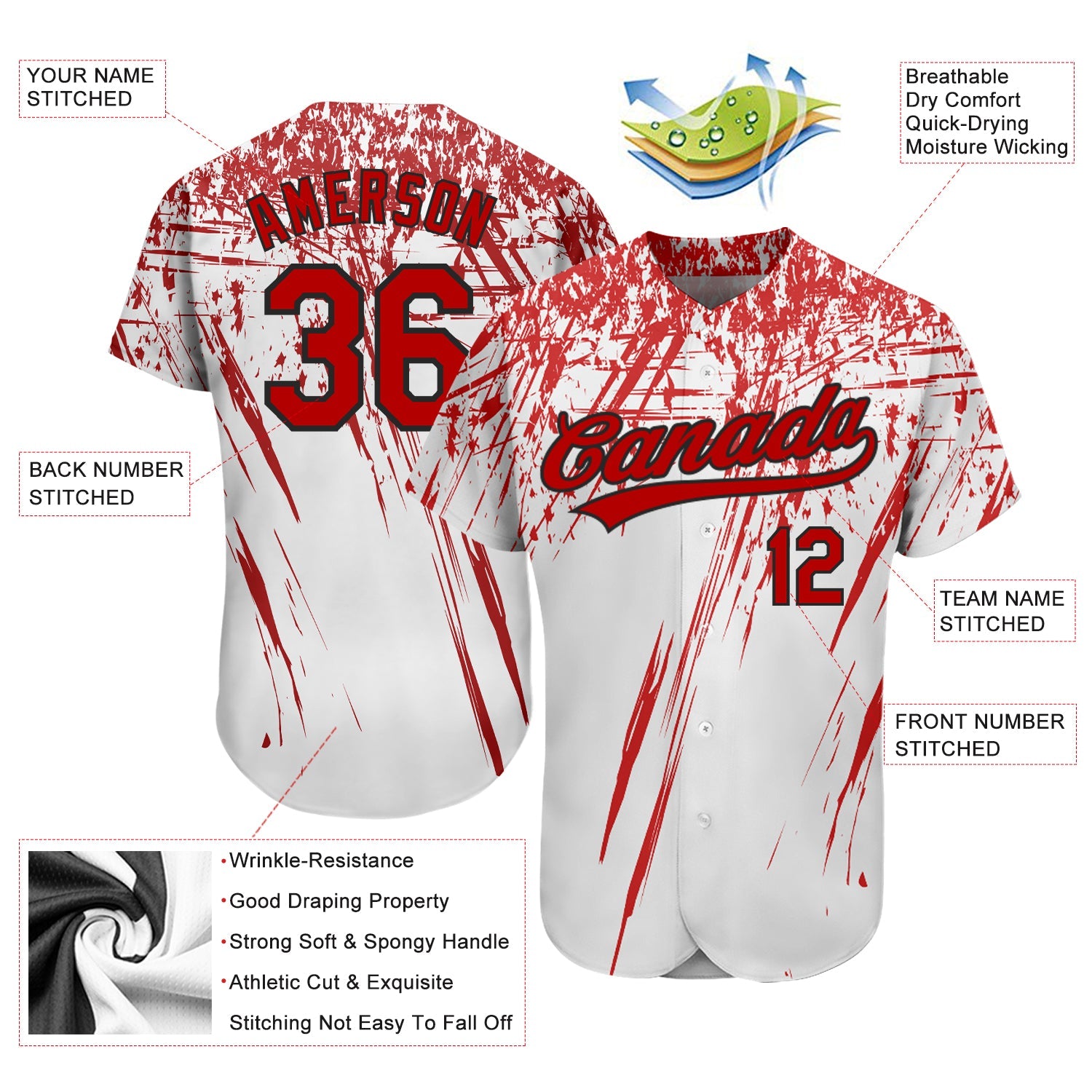 Custom White Red-Black 3D Pattern Design Authentic Baseball Jersey - Sky-Custom
