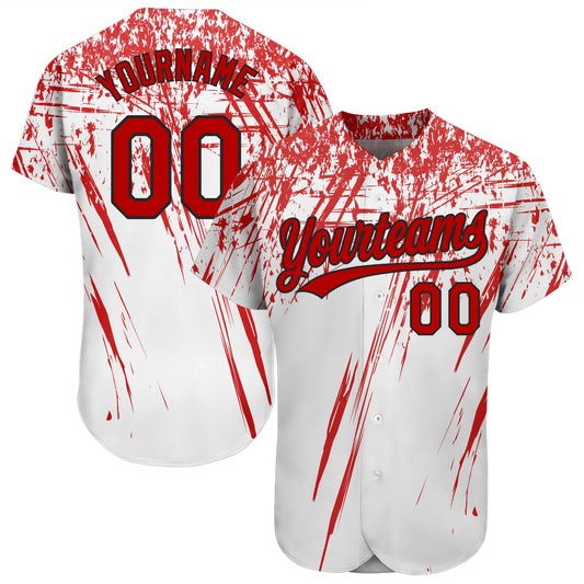 Custom White Red-Black 3D Pattern Design Authentic Baseball Jersey - Sky-Custom