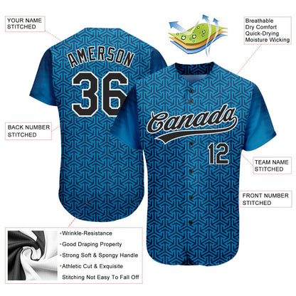 Custom Blue Black-White 3D Pattern Design Authentic Baseball Jersey - Sky-Custom