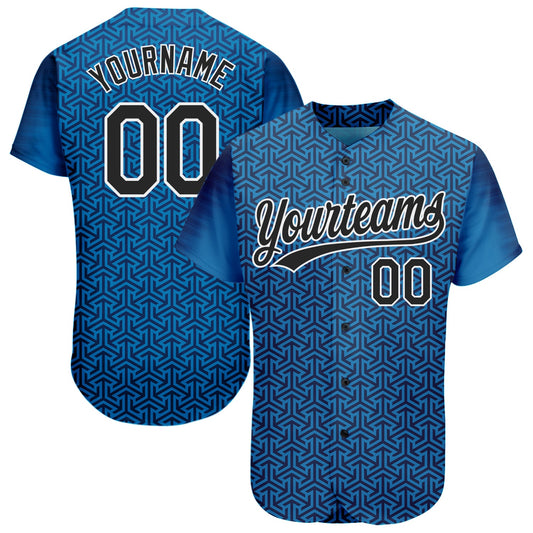Custom Blue Black-White 3D Pattern Design Authentic Baseball Jersey - Sky-Custom