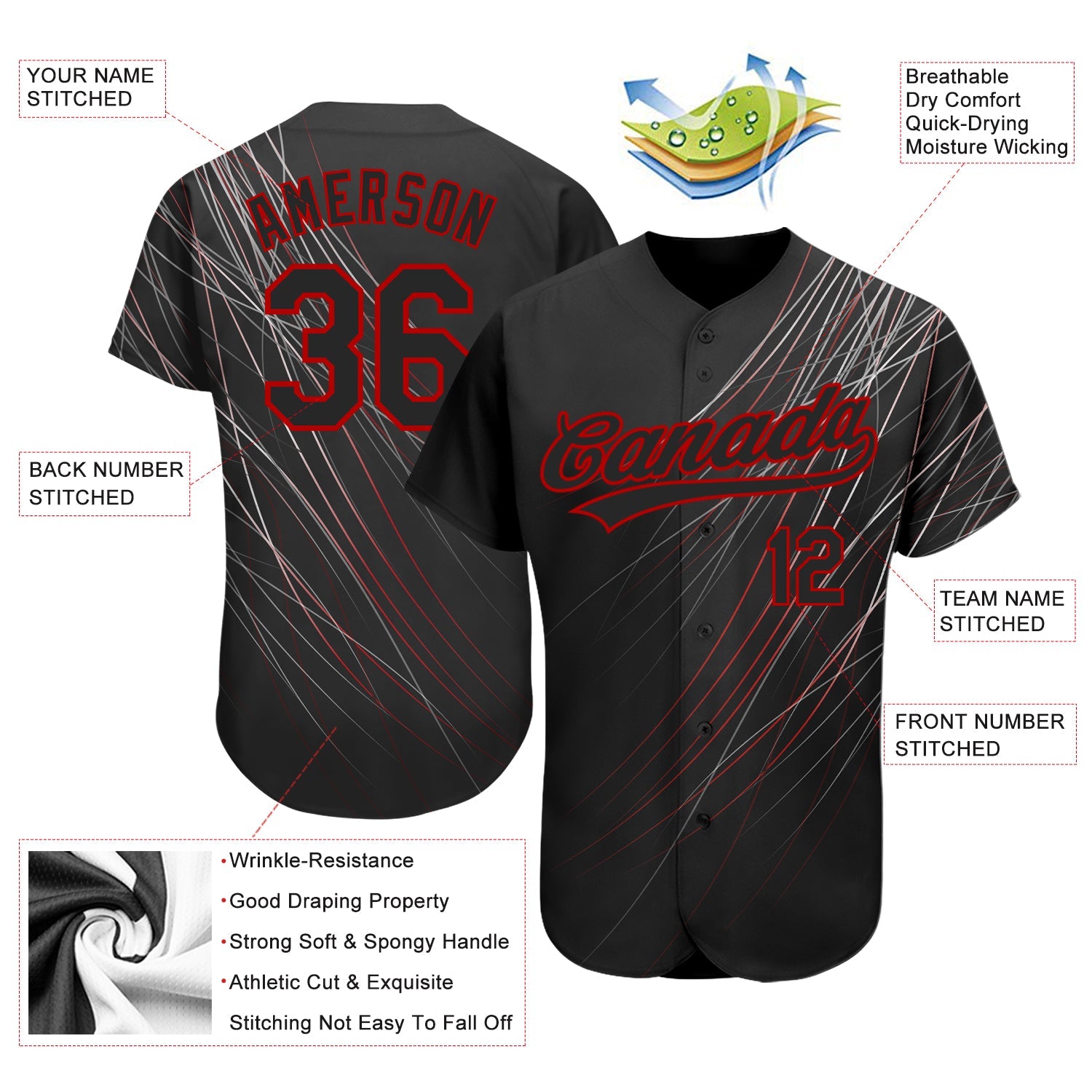 Custom Black Black-Red 3D Pattern Design Authentic Baseball Jersey - Sky-Custom