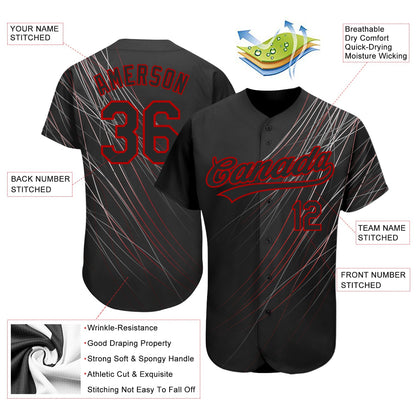 Custom Black Black-Red 3D Pattern Design Authentic Baseball Jersey - Sky-Custom