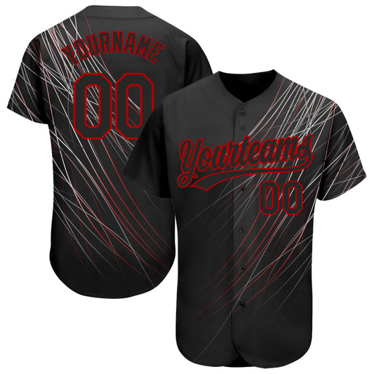 Custom Black Black-Red 3D Pattern Design Authentic Baseball Jersey - Sky-Custom