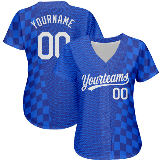 Custom Royal White-Black 3D Pattern Design Authentic Baseball Jersey - Sky-Custom