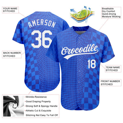 Custom Royal White-Black 3D Pattern Design Authentic Baseball Jersey - Sky-Custom