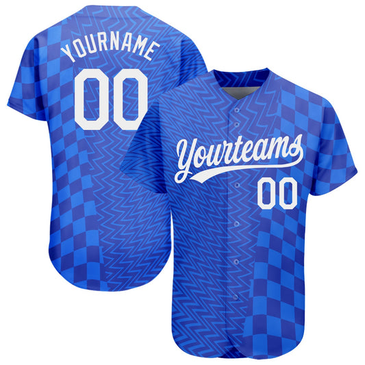 Custom Royal White-Black 3D Pattern Design Authentic Baseball Jersey - Sky-Custom