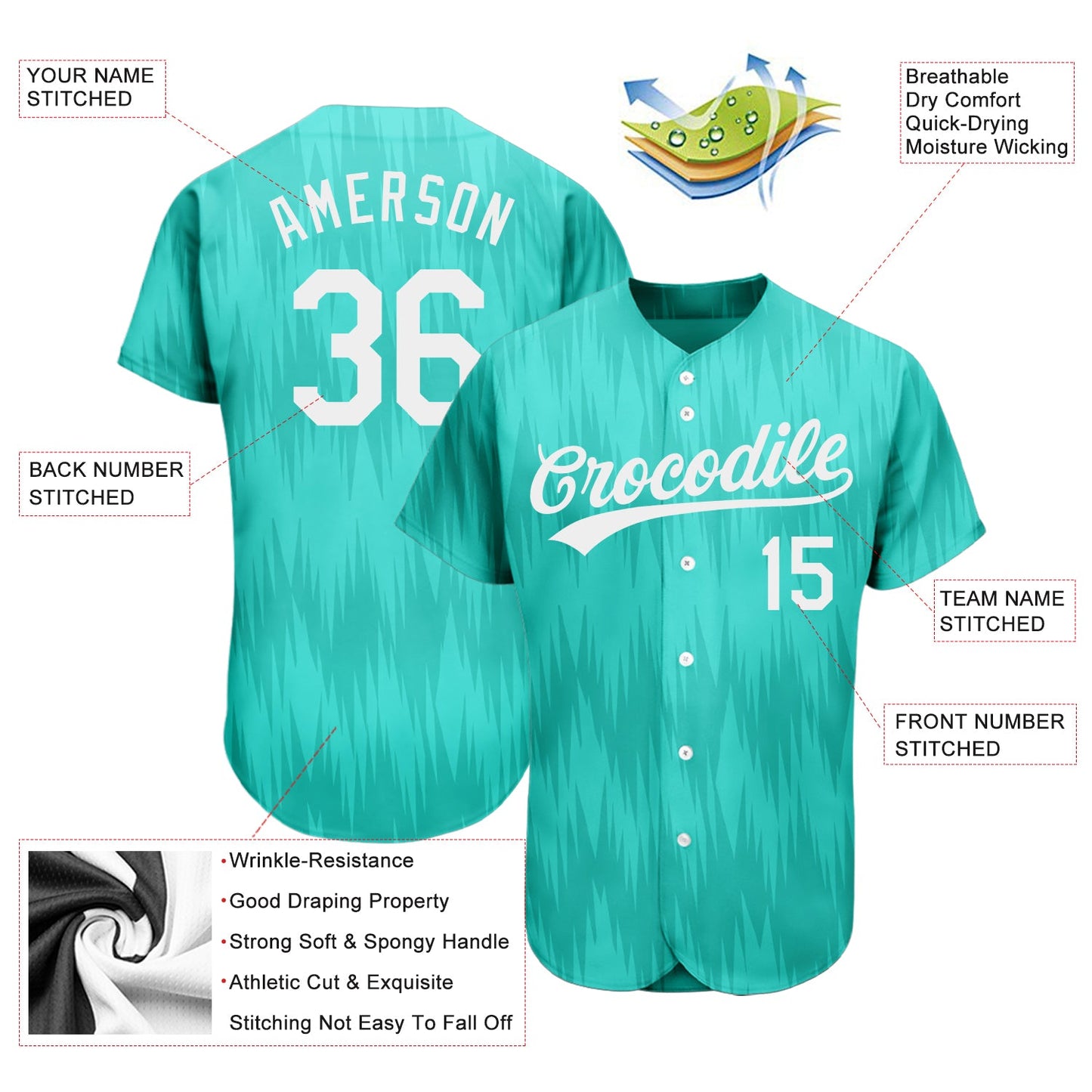 Custom Teal White 3D Pattern Design Authentic Baseball Jersey - Sky-Custom