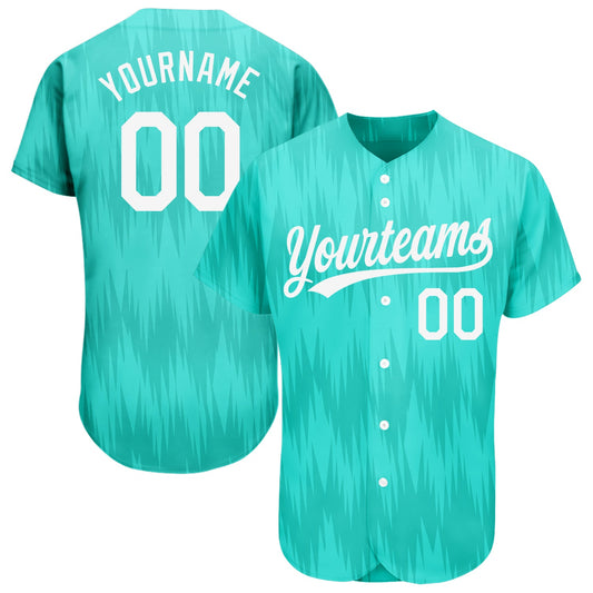 Custom Teal White 3D Pattern Design Authentic Baseball Jersey - Sky-Custom