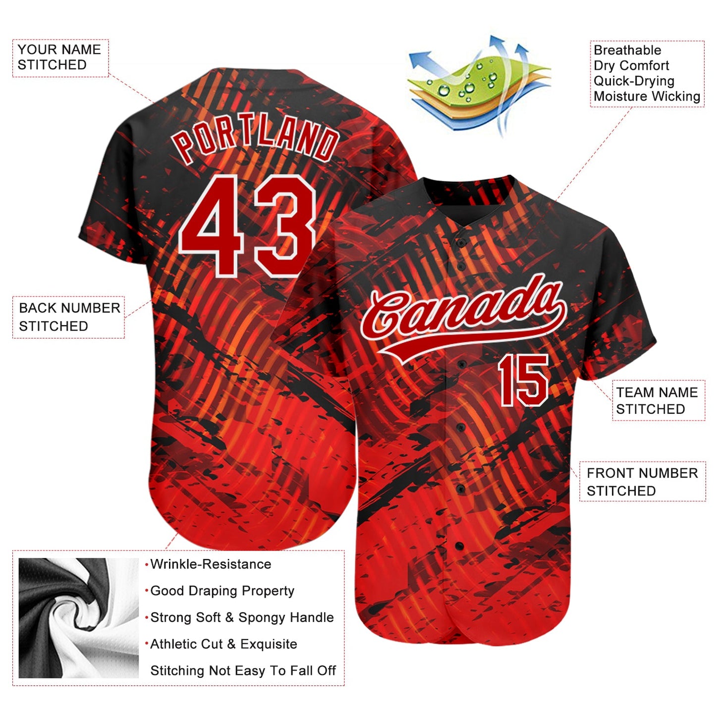 Custom Black Red-White 3D Pattern Design Authentic Baseball Jersey - Sky-Custom