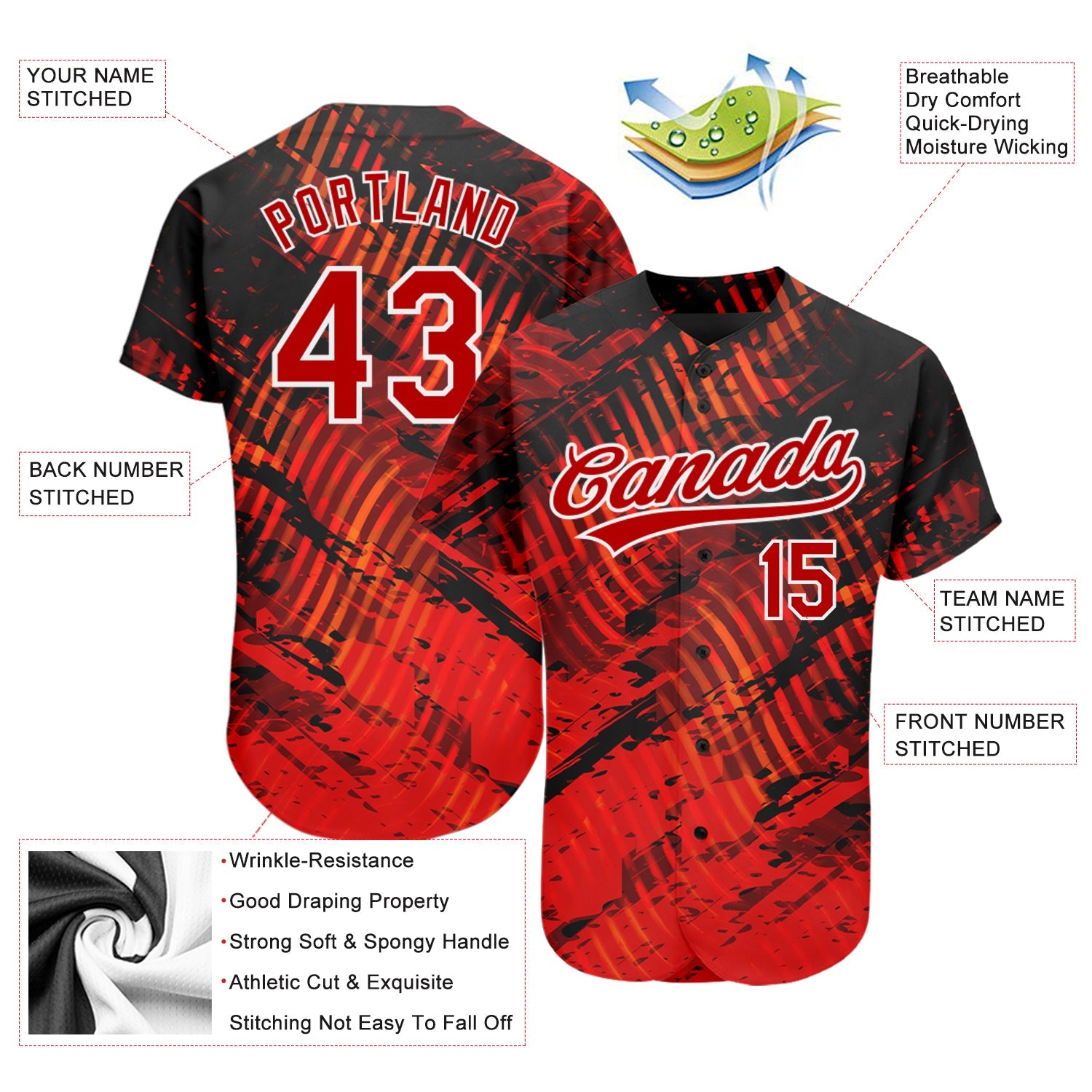 Custom Black Red-White 3D Pattern Design Authentic Baseball Jersey - Sky-Custom