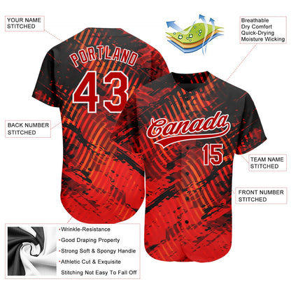 Custom Black Red-White 3D Pattern Design Authentic Baseball Jersey - Sky-Custom