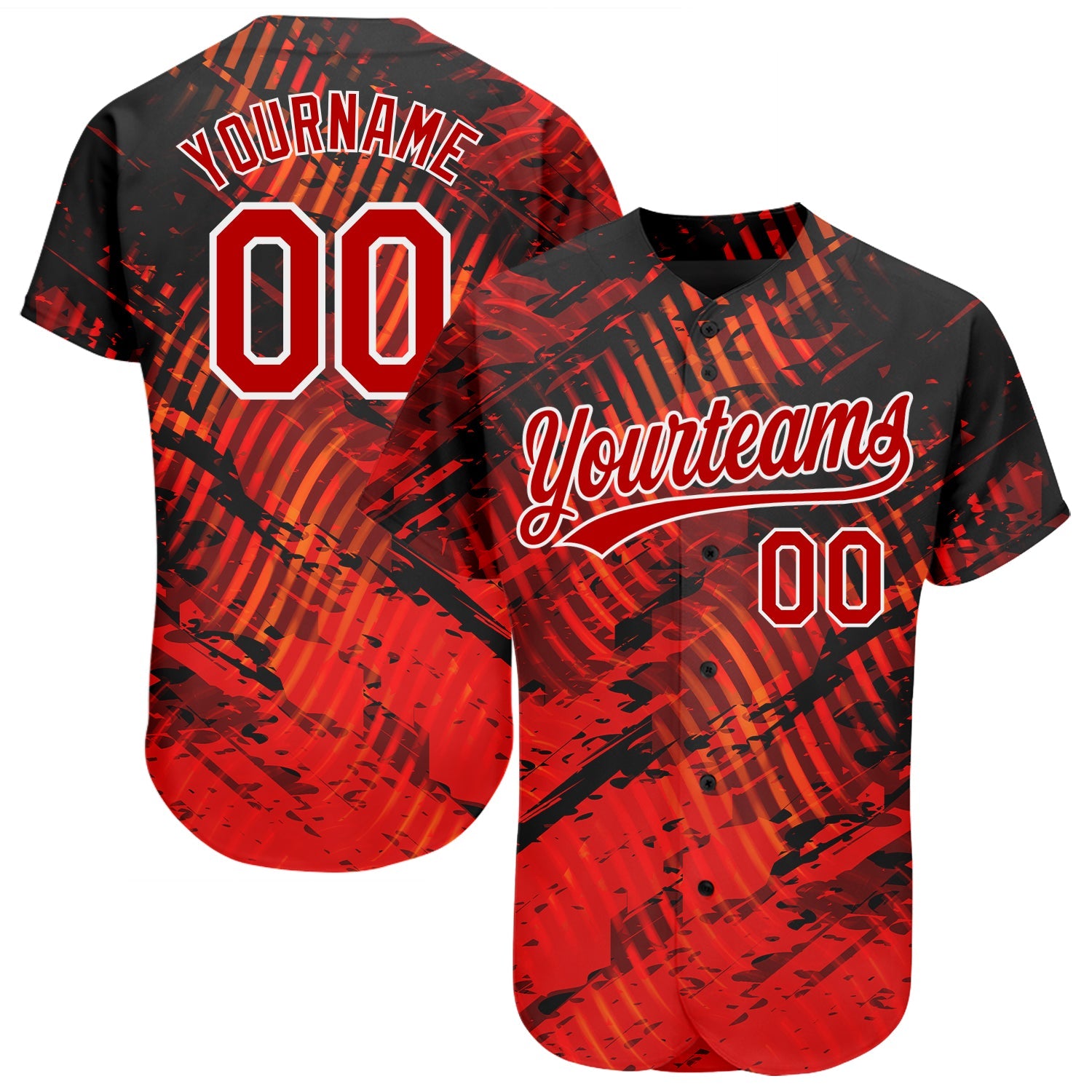 Custom Black Red-White 3D Pattern Design Authentic Baseball Jersey - Sky-Custom