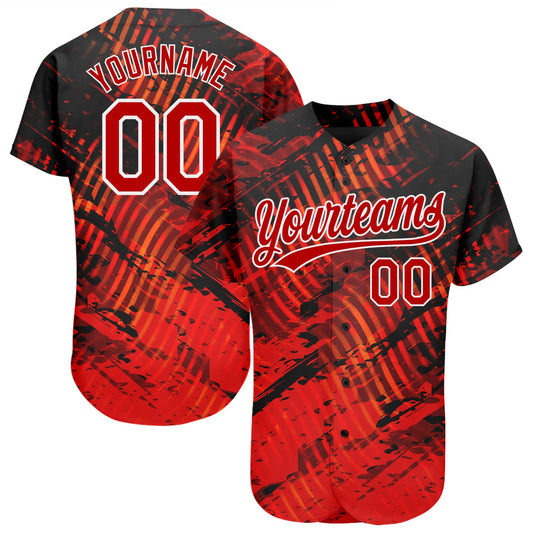 Custom Black Red-White 3D Pattern Design Authentic Baseball Jersey - Sky-Custom